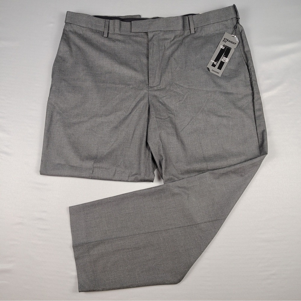 Savane Performance Dress Pants Mens 42x30 Gray Flat Front Stretch NWT Chino Work